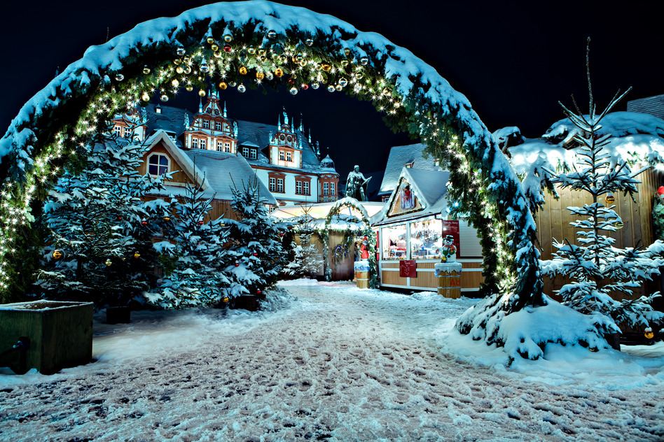 Christmas market by night in Coburg, Germany